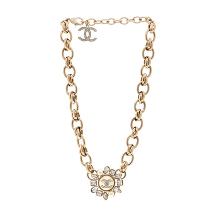 Chanel Pearl Crystal CC Snowfall Chain Short Necklace Light Gold 3 of 6