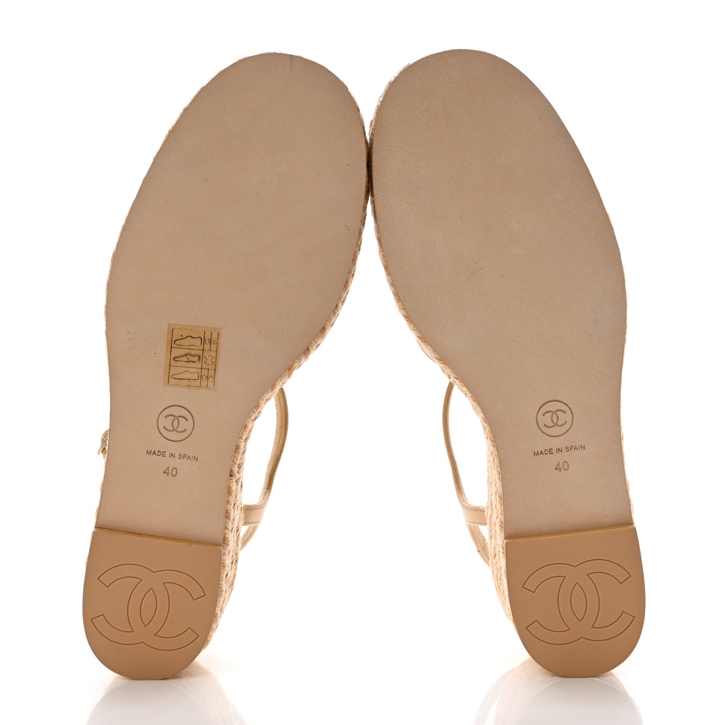 Lambskin Grosgrain CC Espadrilles Wedges 40 Beige Black