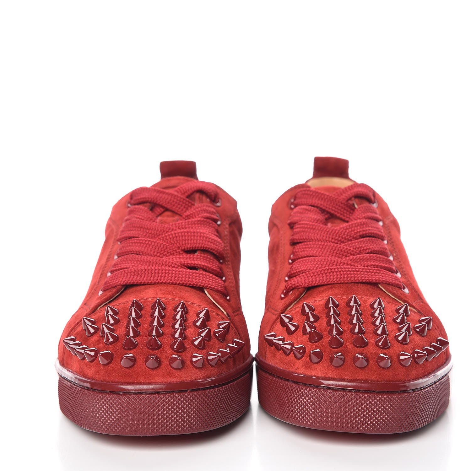 Christian Louboutin Veau Velours Womens Louis Junior Spikes Flat Sneakers 36.5 Carmin 2 of 9