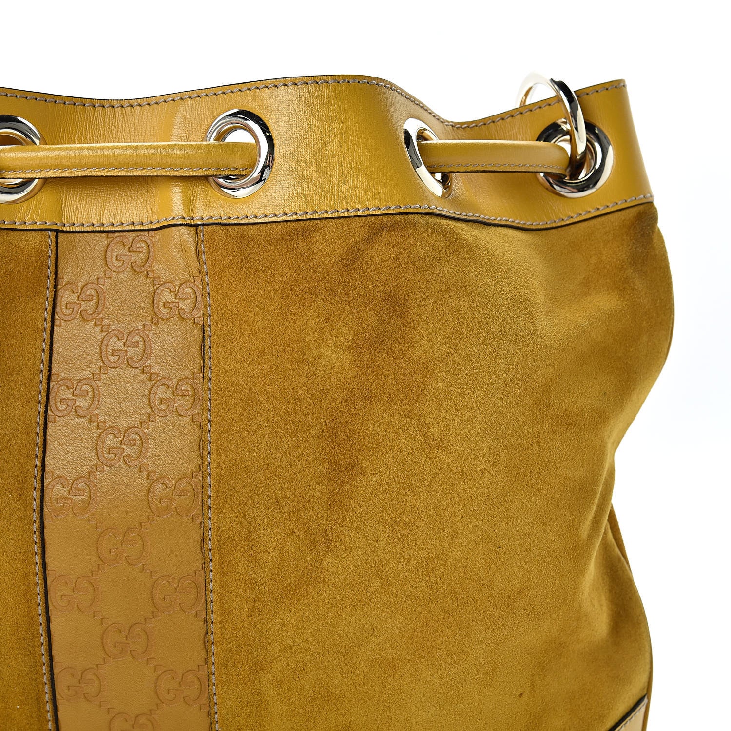 Gucci Suede Guccissima Drawstring Shoulder Bag Yellow 13 of 14