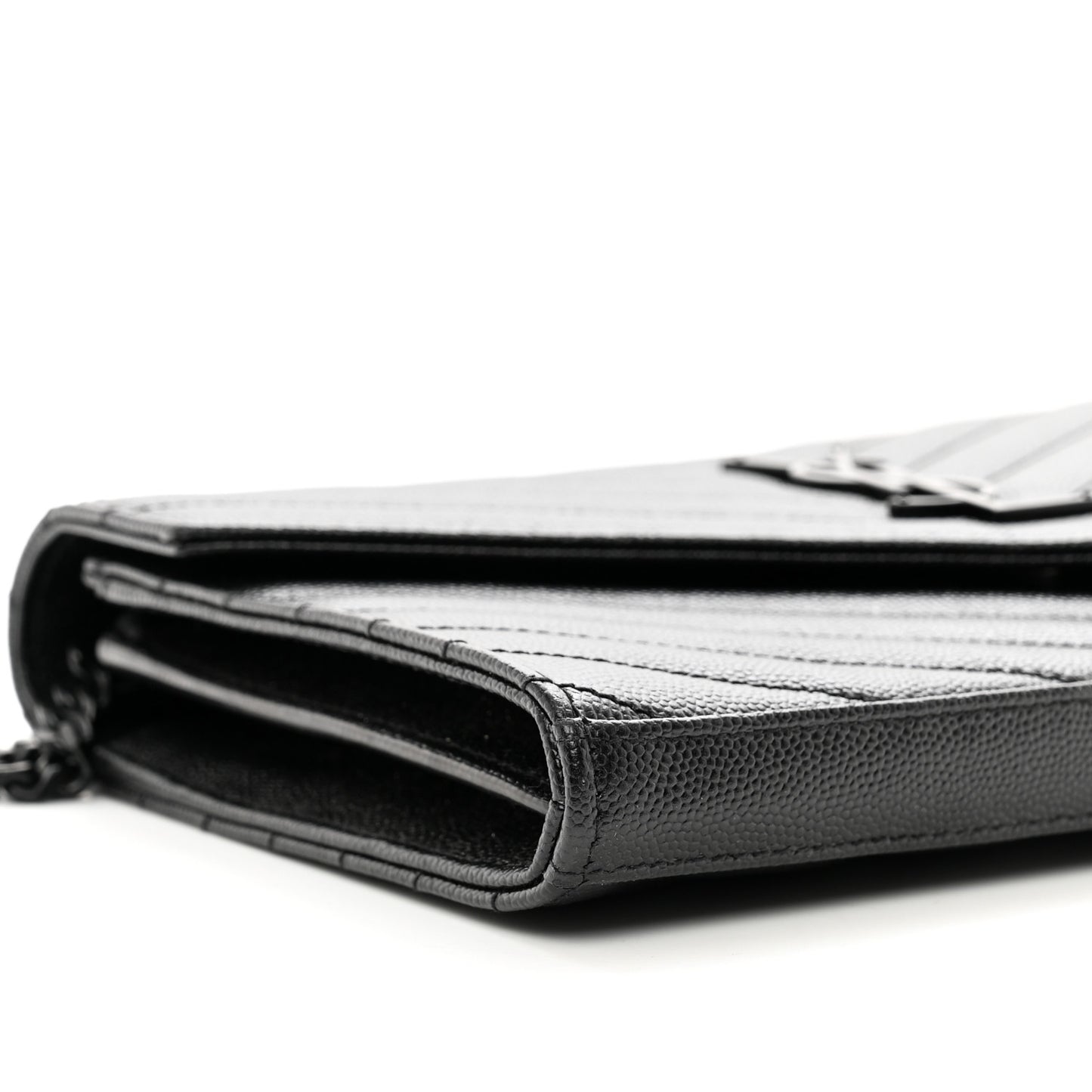 Grain De Poudre Matelasse Chevron Monogram Monochrome Chain Wallet Black