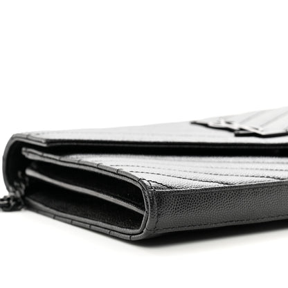 Saint Laurent Grain De Poudre Matelasse Chevron Monogram Monochrome Chain Wallet Black 8 of 9