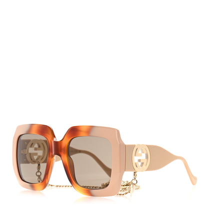 Gucci Acetate Square Frame Chain Sunglasses GG1022S Brown 1 of 8