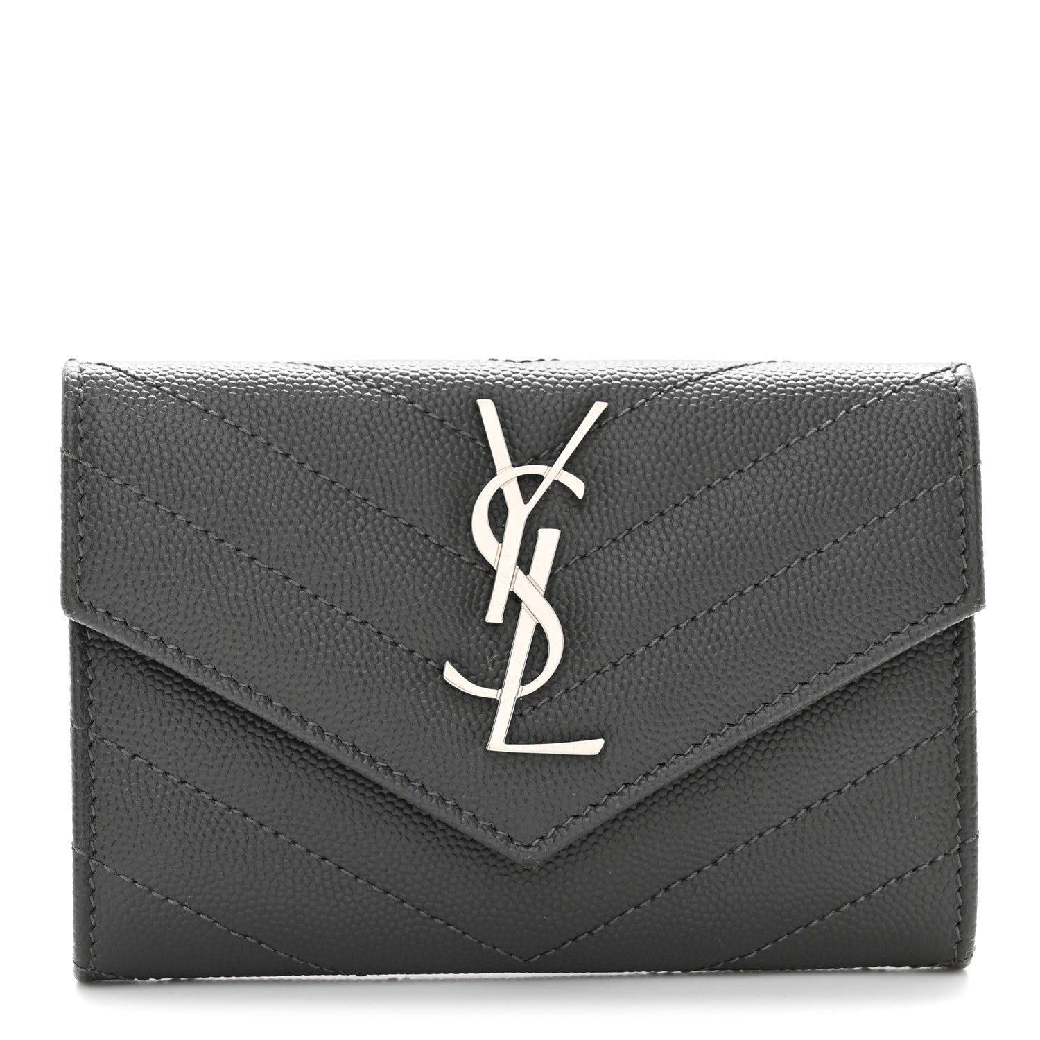 Saint Laurent Grain De Poudre Matelasse Chevron Small Monogram Envelope Wallet Storm 1 of 8