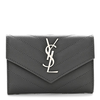 Saint Laurent Grain De Poudre Matelasse Chevron Small Monogram Envelope Wallet Storm 1 of 8