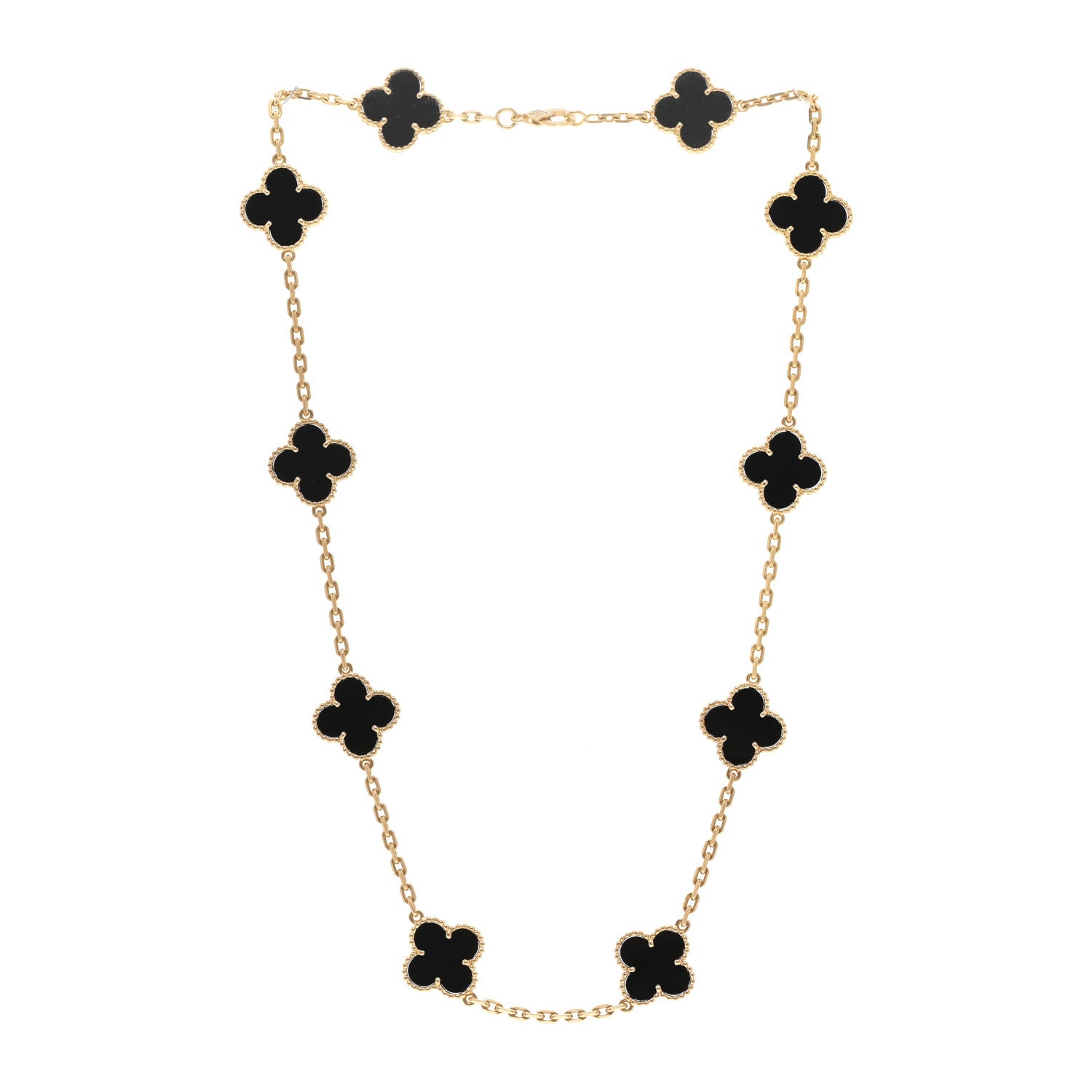 Van Cleef & Arpels 18K Yellow Gold Black Onyx 10 Motifs Vintage Alhambra Necklace 3 of 5