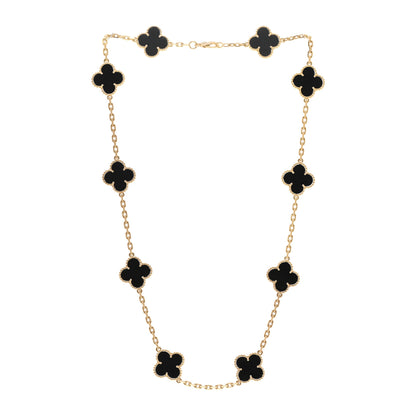 Van Cleef & Arpels 18K Yellow Gold Black Onyx 10 Motifs Vintage Alhambra Necklace 3 of 5