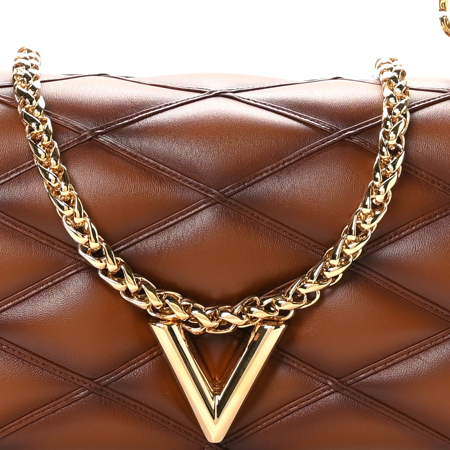 Louis Vuitton Lambskin Malletage Top Handle GO-14 MM Tan 8 of 11