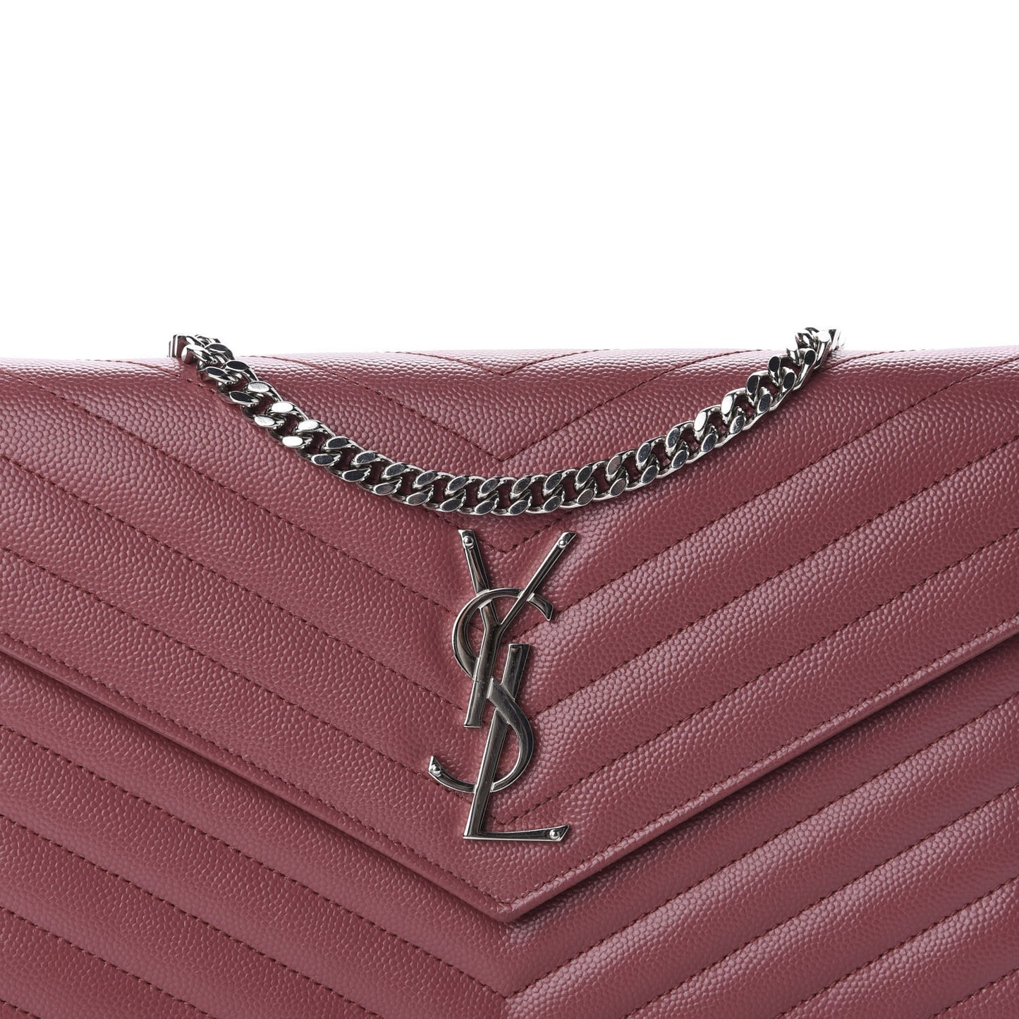 Grain De Poudre Matelasse Chevron Monogram Chain Wallet Blush Fonce