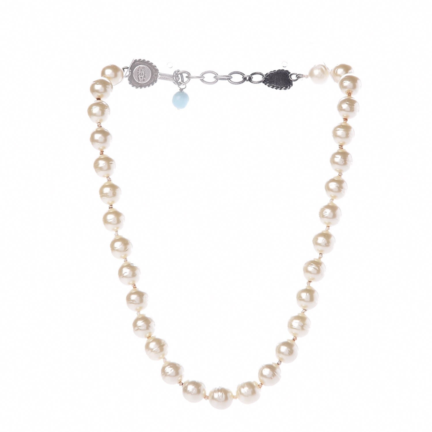 Chanel Ruthenium Pearl Beaded Short Necklace White Turquoise 3 of 8