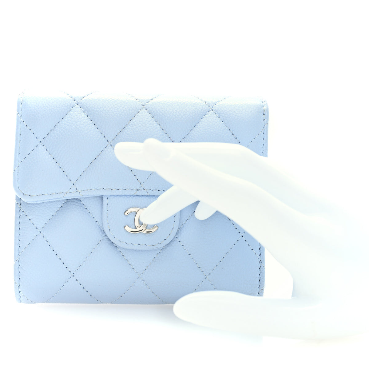 Caviar Quilted Compact Flap Wallet Light Blue