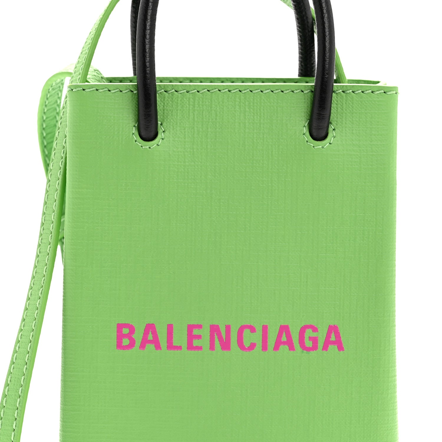 Balenciaga Squared Calfskin Logo Shopping Phone Holder Bag Light Green Fuchsia 8 of 10