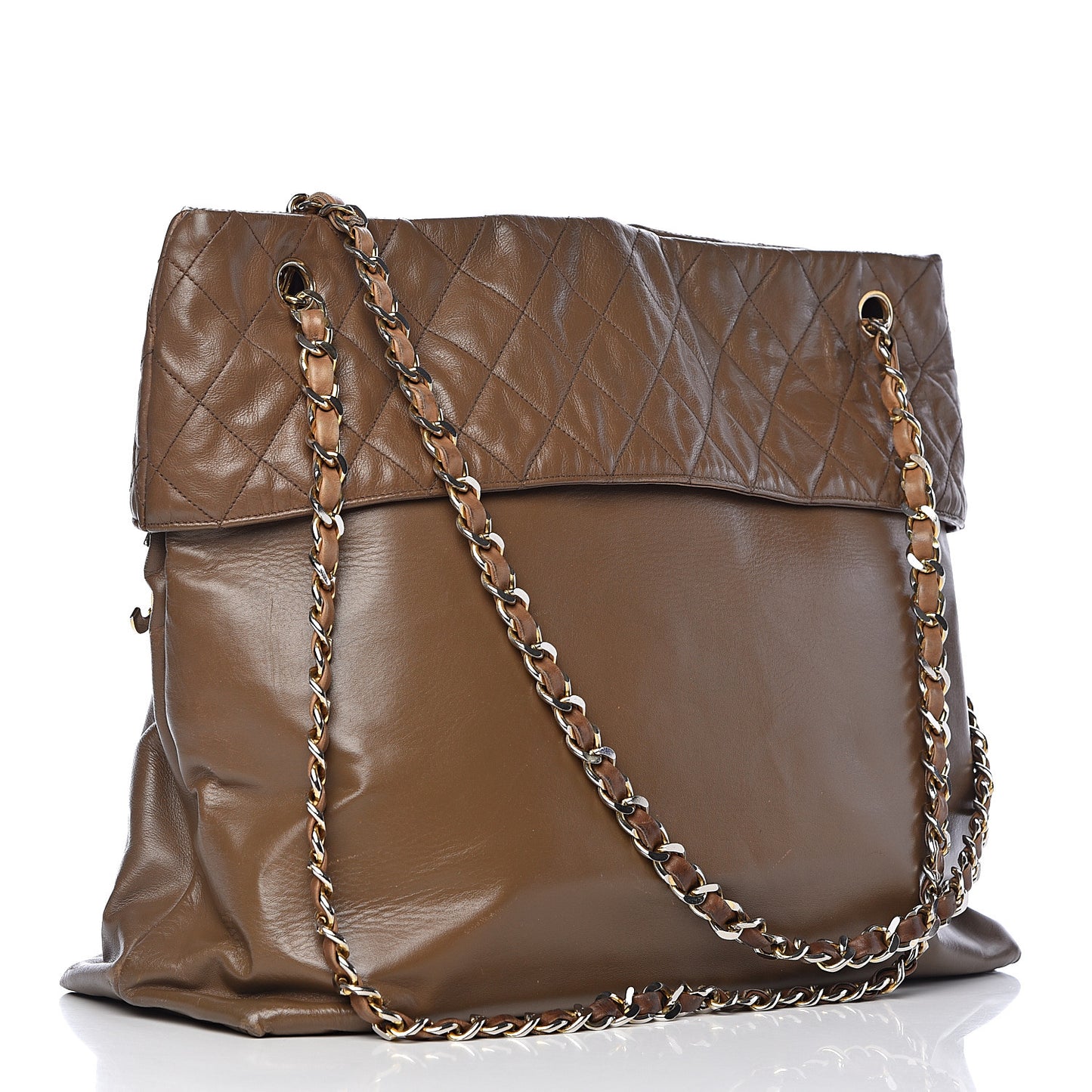 Lambskin Quilted Shopping Tote Brown