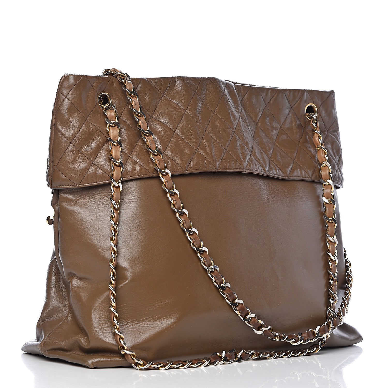 Chanel Lambskin Quilted Shopping Tote Brown 3 of 27
