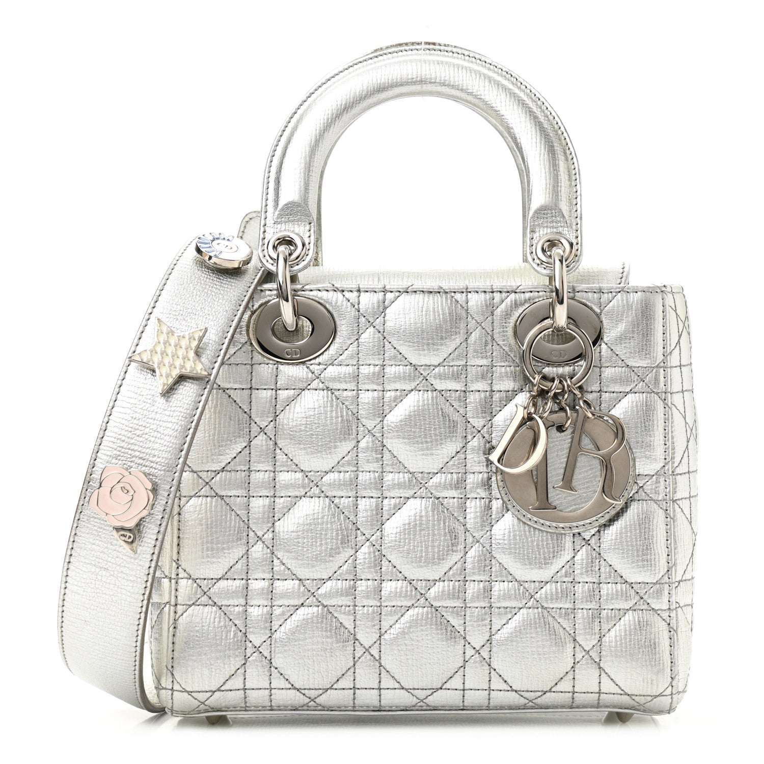 Christian Dior Metallic Grained Calfskin Cannage Small Lucky Badges My Lady Dior Silver 1 of 11
