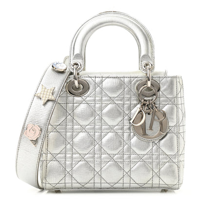 Christian Dior Metallic Grained Calfskin Cannage Small Lucky Badges My Lady Dior Silver 1 of 11