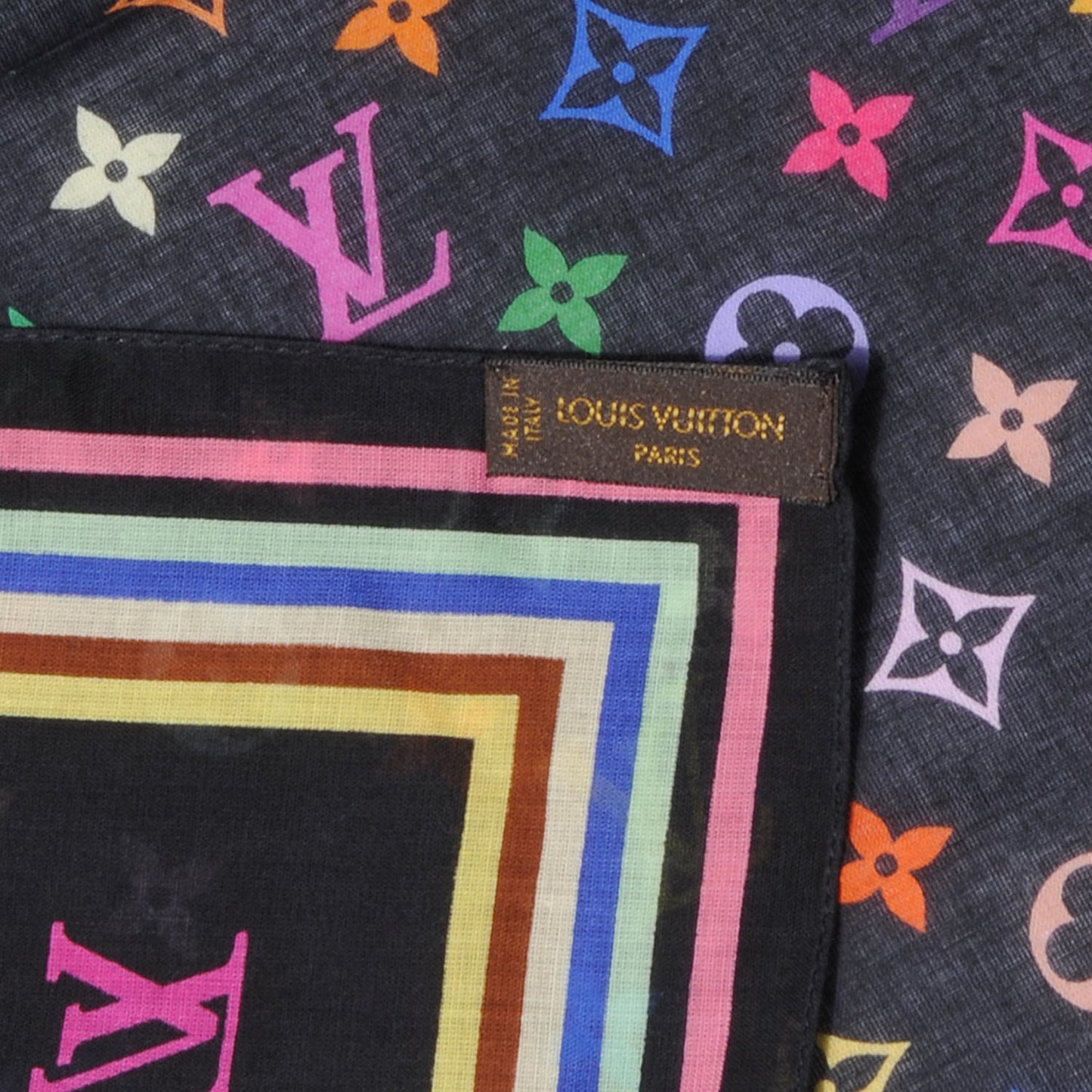 Cotton Monogram Multicolor Square Scarf Black