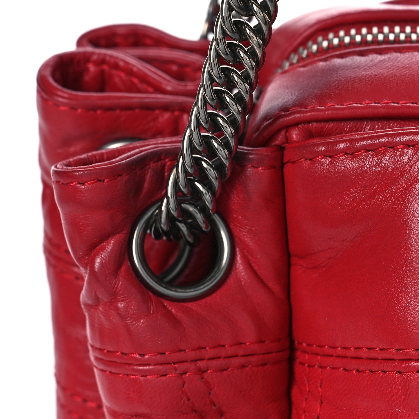 Lambskin Square Stitched Lax Accordion Hobo Red