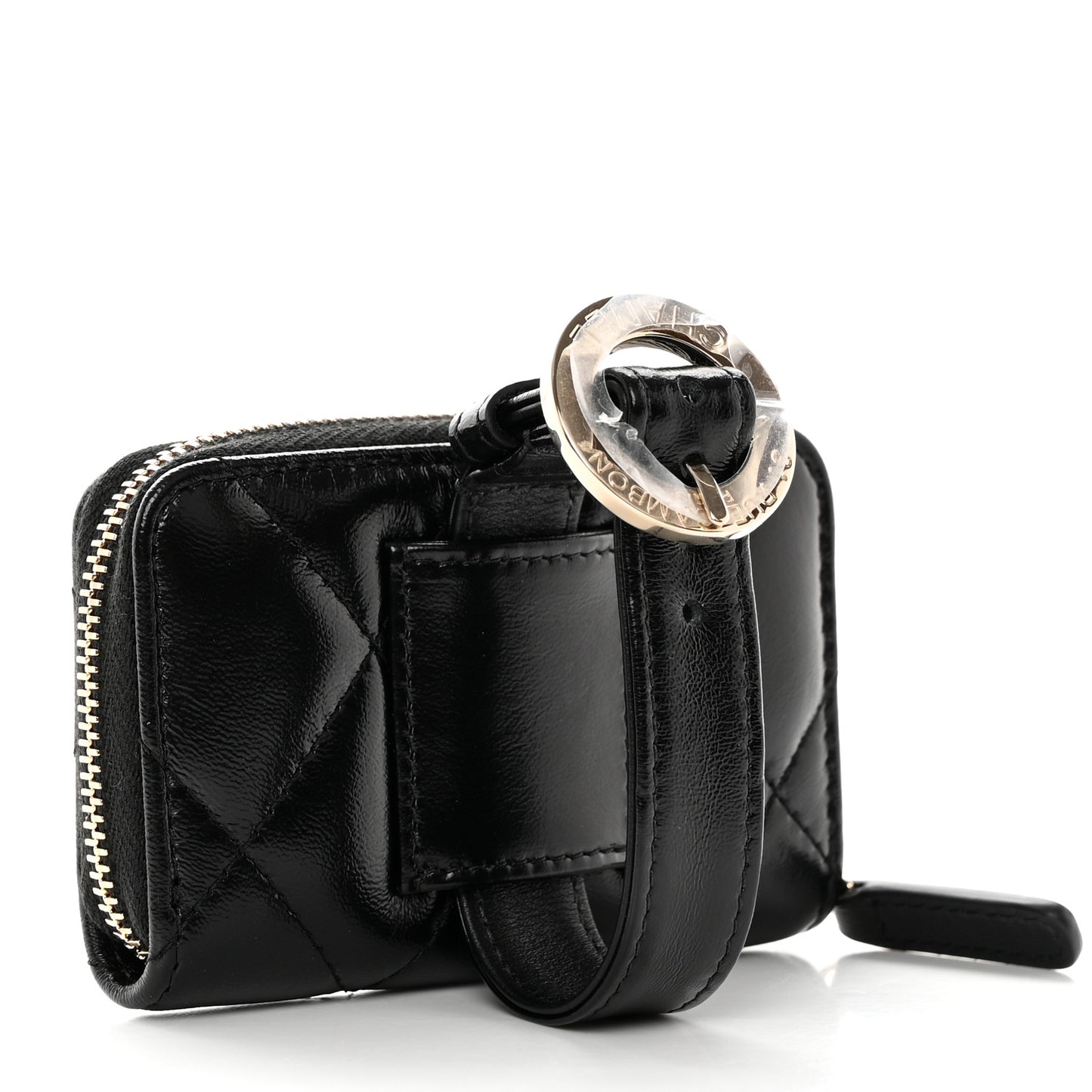Shiny Lambskin Coin Purse Bracelet Black