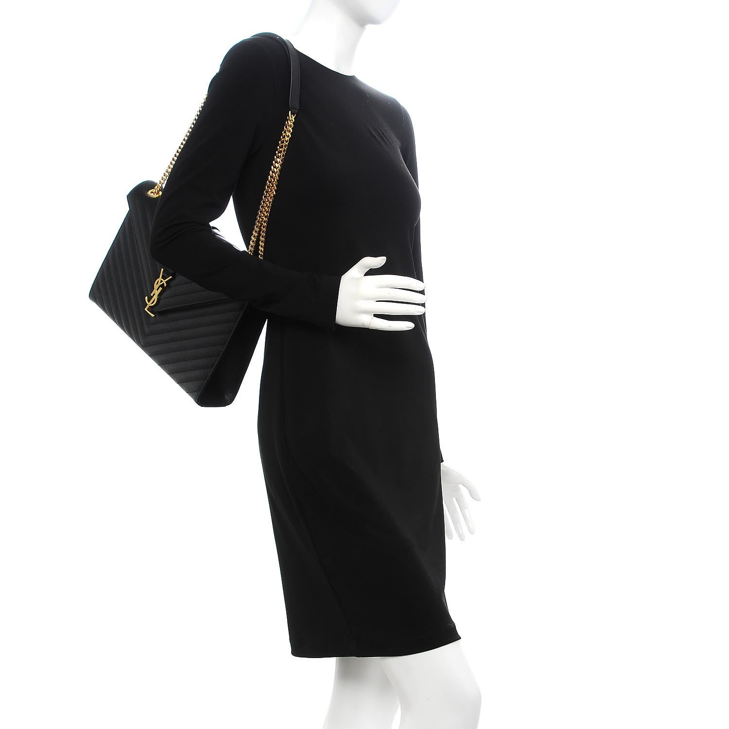 Saint Laurent Grain De Poudre Matelasse Chevron Large Monogram Satchel Black 2 of 6