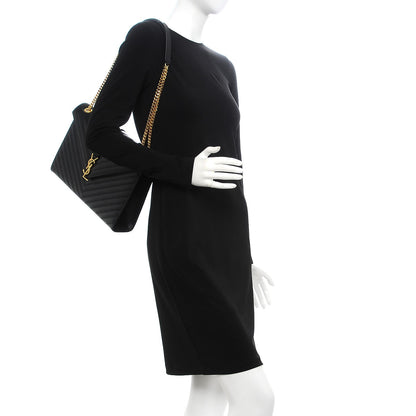 Saint Laurent Grain De Poudre Matelasse Chevron Large Monogram Satchel Black 2 of 6