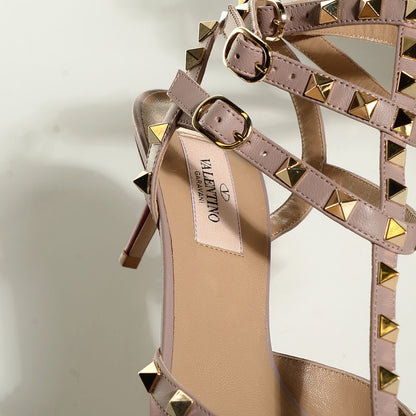 Valentino Garavani Nappa Rockstud Ankle Strap Low Heel Pumps 38 Scarlet Poudre 7 of 7
