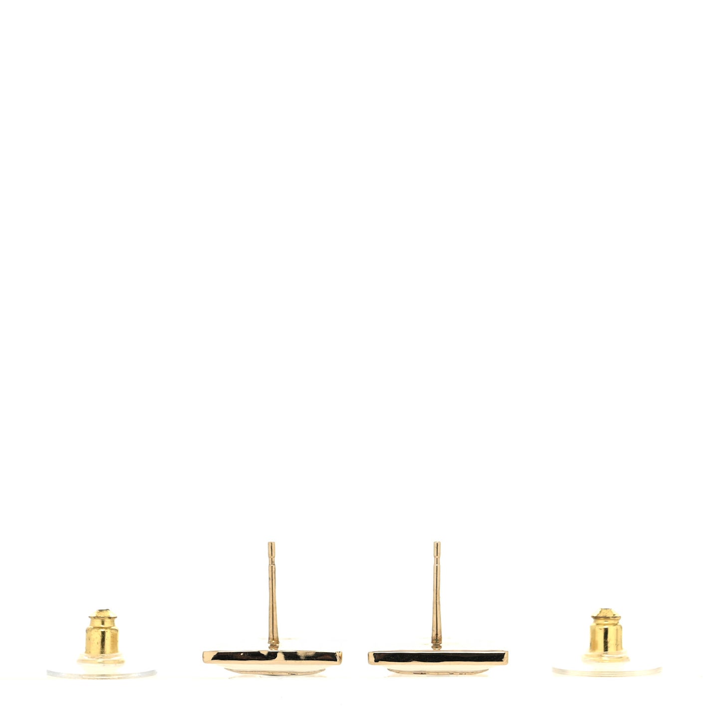Metal Enamel CC Square Earrings Gold White Black