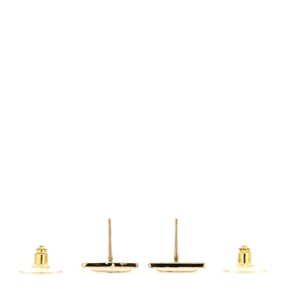 Chanel Metal Enamel CC Square Earrings Gold White Black 3 of 4