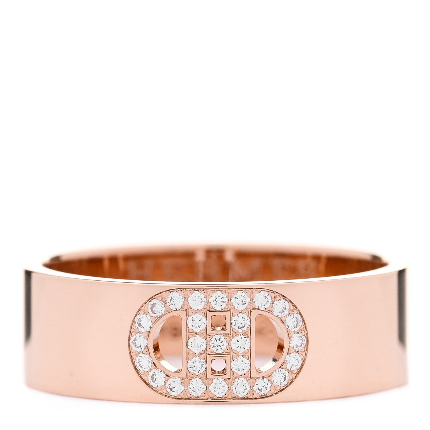 Hermes 18K Rose Gold Diamond PM H D'Ancre Ring 50 5.25 1 of 5