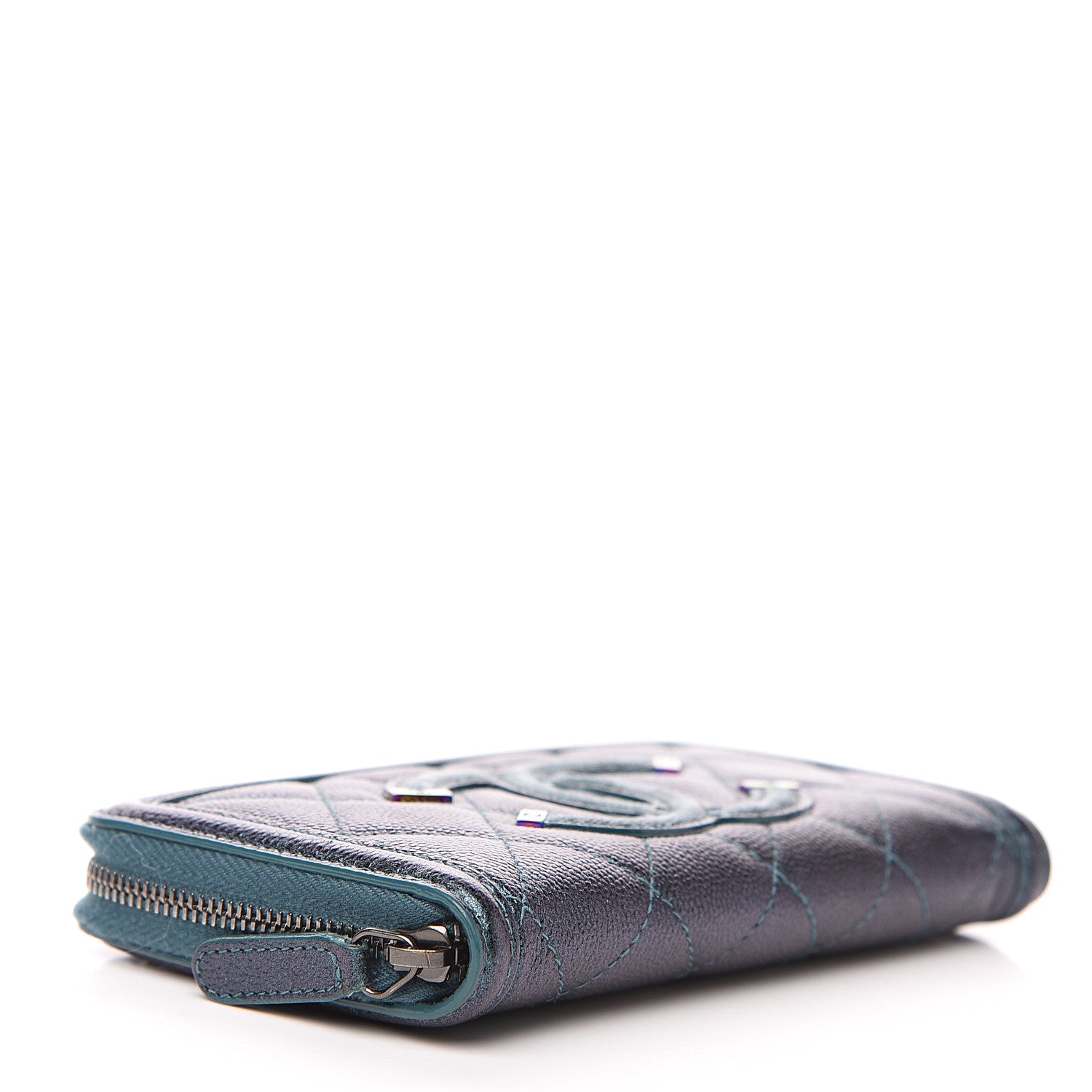 Chanel Iridescent Caviar Quilted Medium Filigree Zip Around Wallet Dark Turquoise 3 of 9