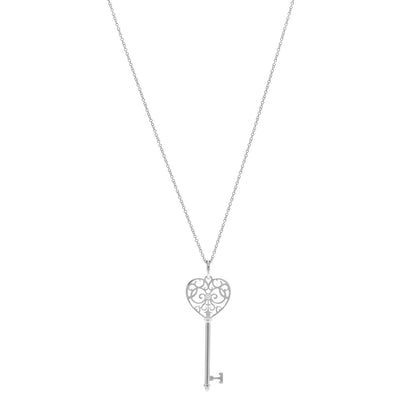 Tiffany 18K White Gold Diamond Enchant Heart Key Pendant Necklace 1 of 6