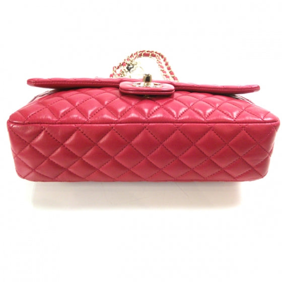 Lambskin Valentine Charms Medium Flap Raspberry Red 10P