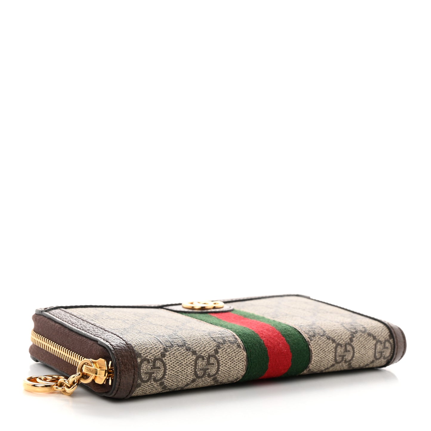 GG Supreme Monogram Web Ophidia Zip Around Wallet Brown