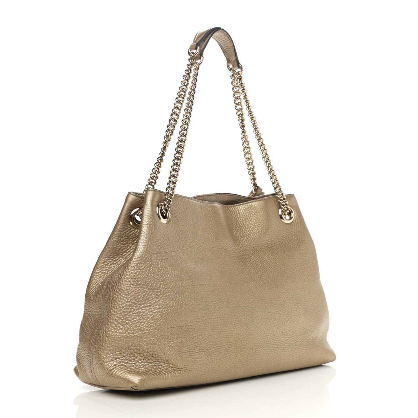 Metallic Pebbled Calfskin Medium Soho Chain Shoulder Bag Golden Beige