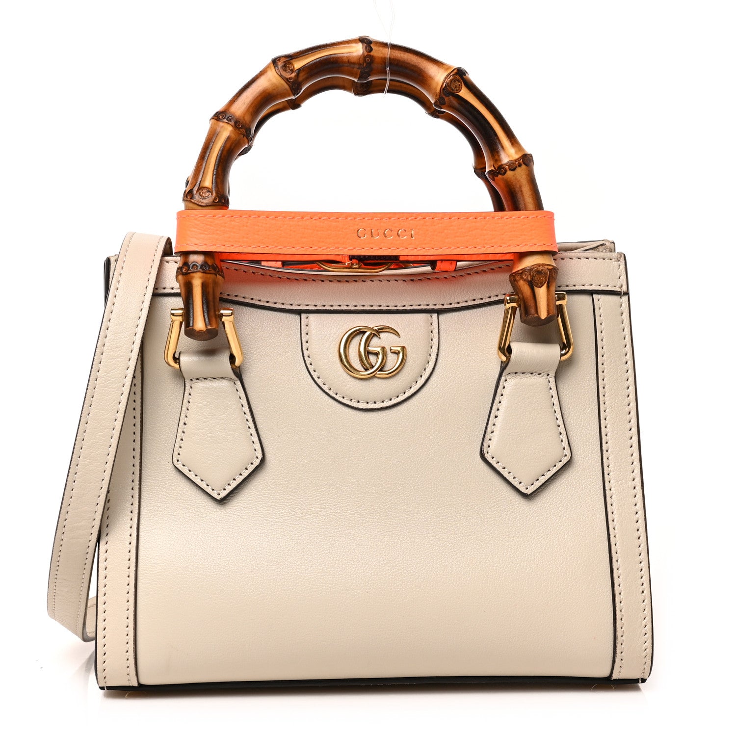 Gucci Wonka Grain Calfskin Mini Diana Tote Bag Mystic White Orange Fluo 1 of 9