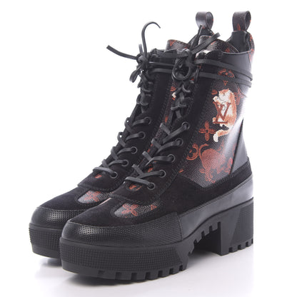 Louis Vuitton Suede Calfskin Catogram Laureate Platform Desert Boots 39 Black Marron 3 of 8
