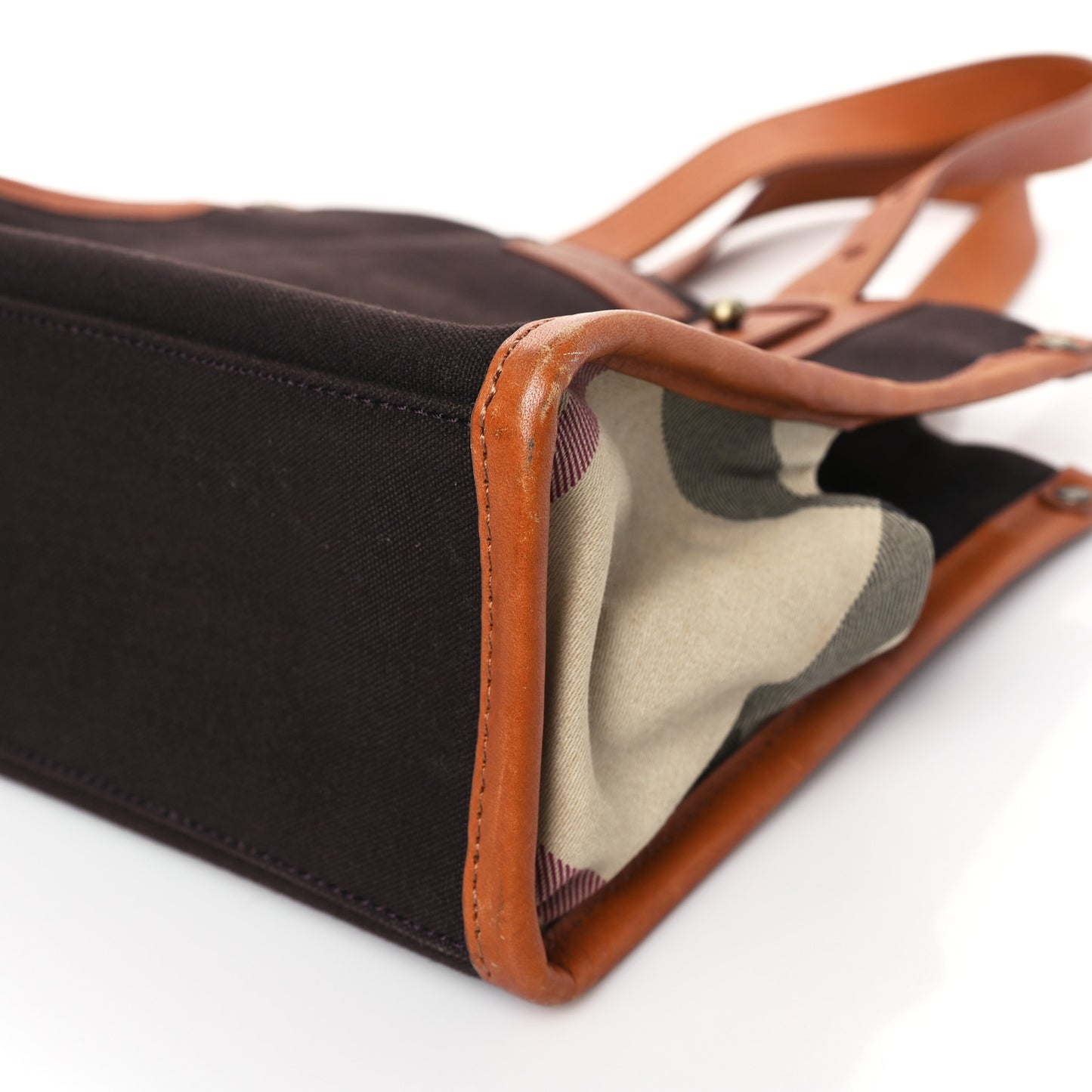 Canvas Calfskin Two Tone Tote Bag Tan