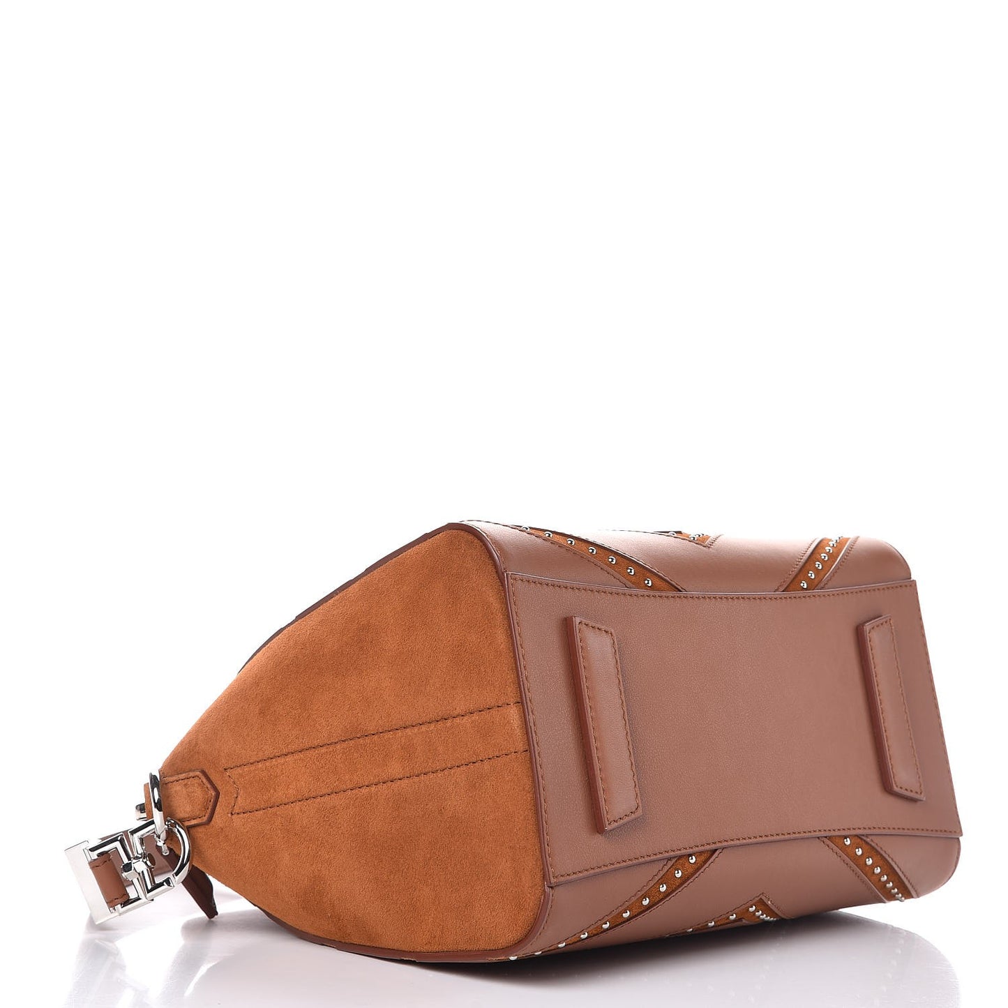 Calfskin Suede Small Studded Chevron Antigona Cognac