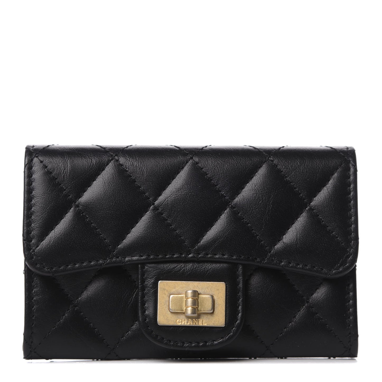 Aged Calfskin Quilted Reissue Flap Card Holder Black