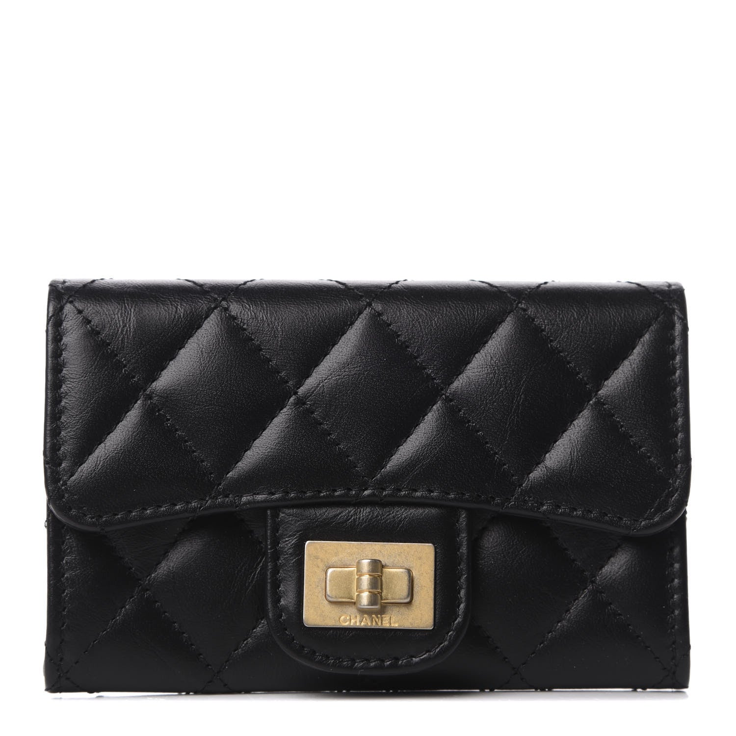 Chanel Aged Calfskin Quilted Reissue Flap Card Holder Black 1 of 8
