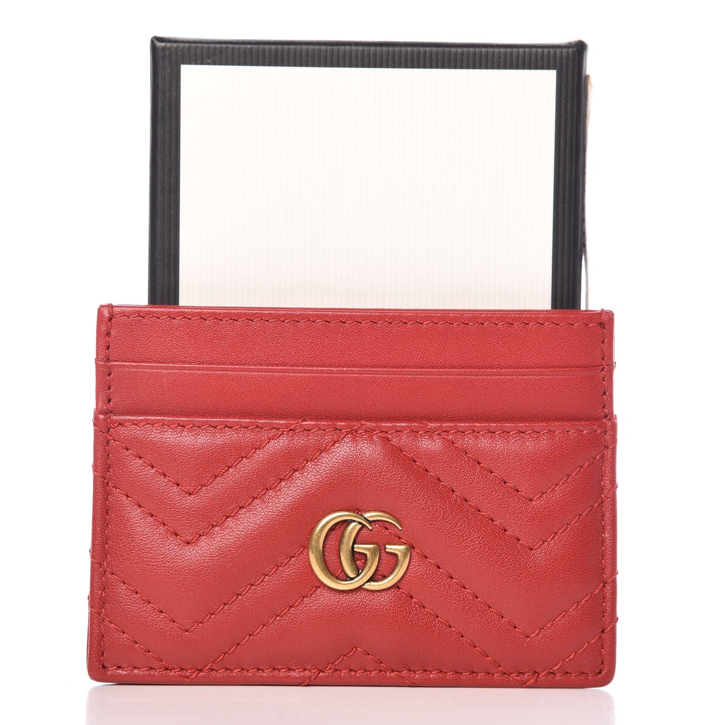 Calfskin Matelasse GG Marmont Card Holder Hibiscus Red