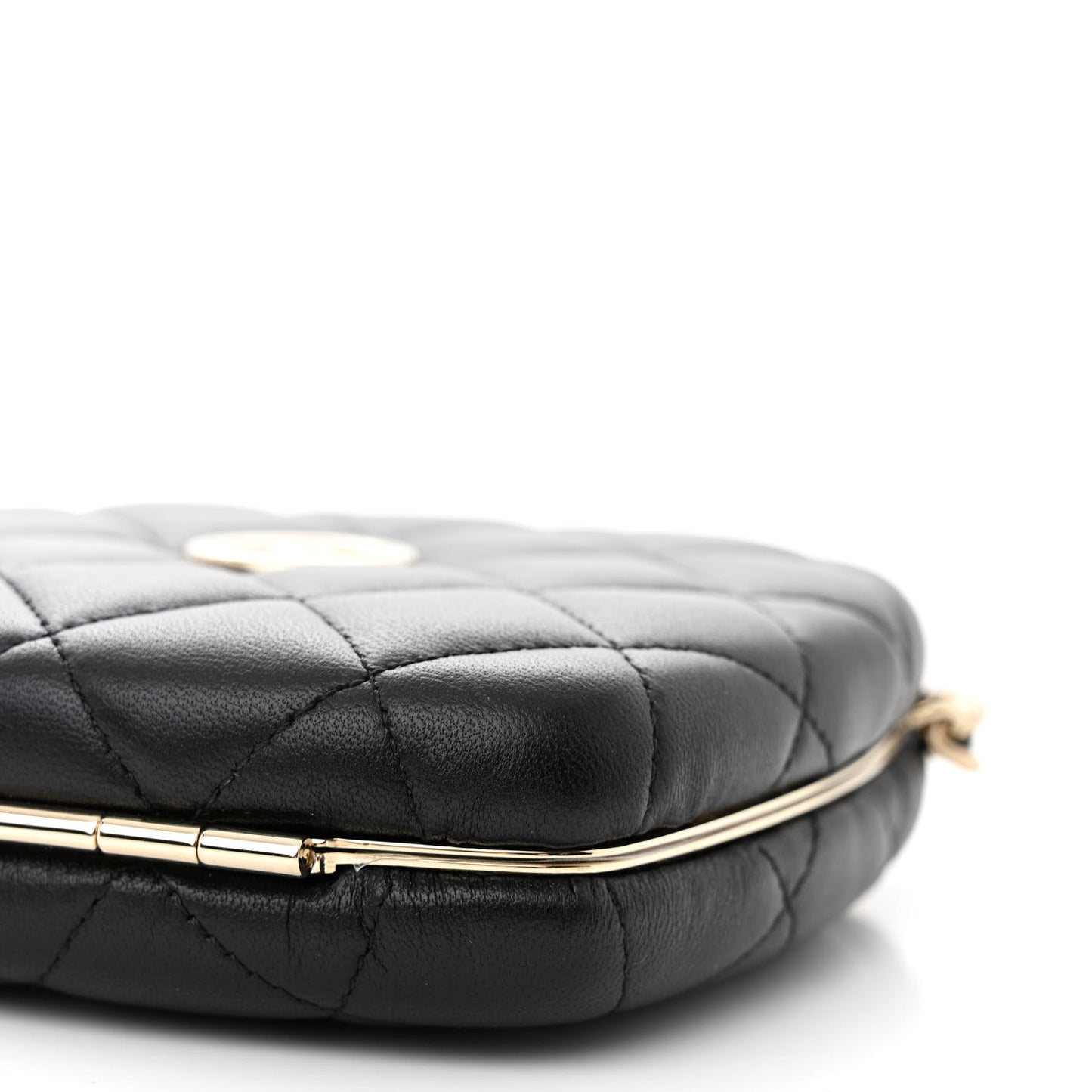 Lambskin Quilted Compact Vanity Case Purse With Chain Black