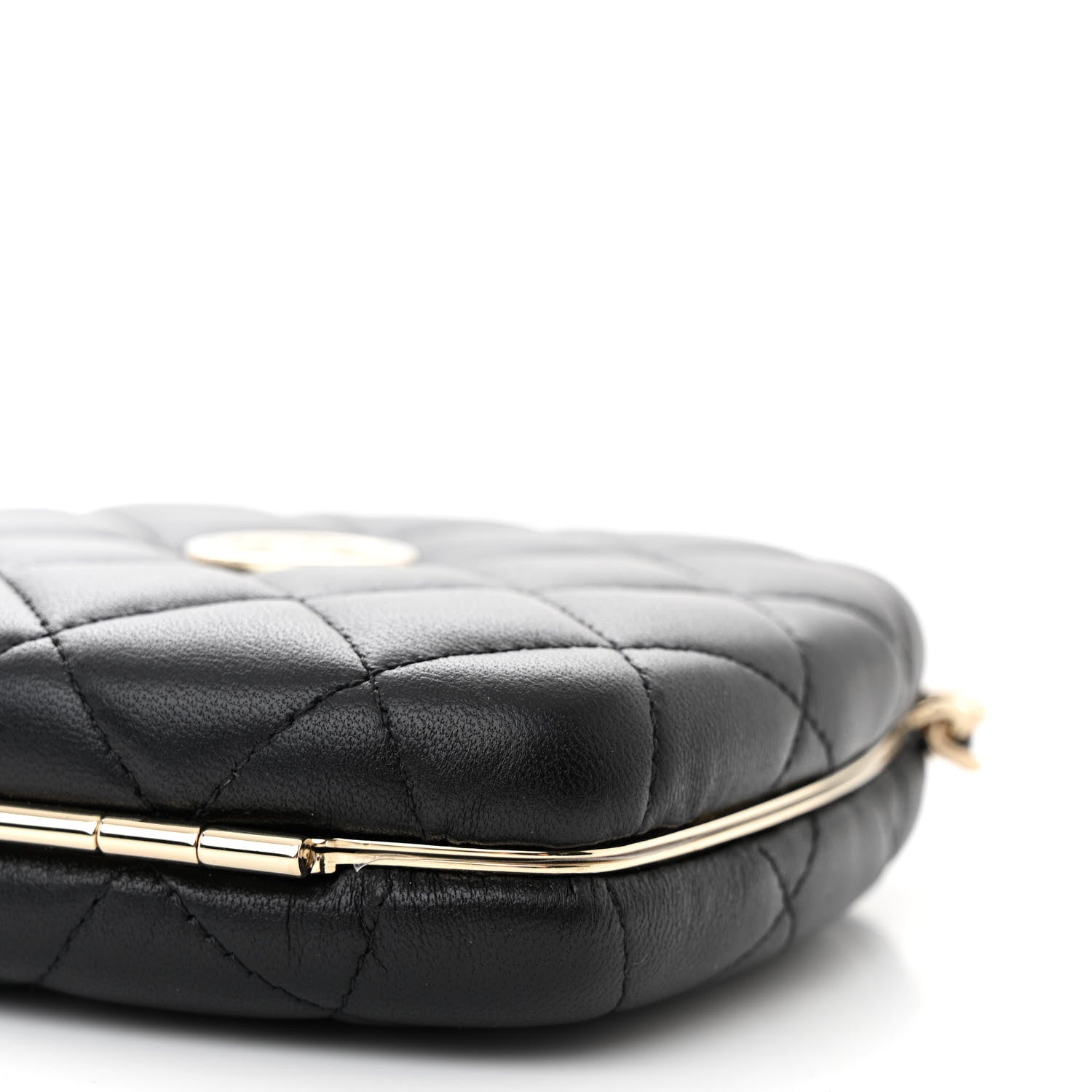 Chanel Lambskin Quilted Compact Vanity Case Purse With Chain Black 11 of 11