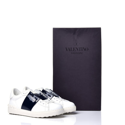 Valentino Garavani Calfskin Patent Rockstud Open Sneakers 38 White Navy 9 of 9