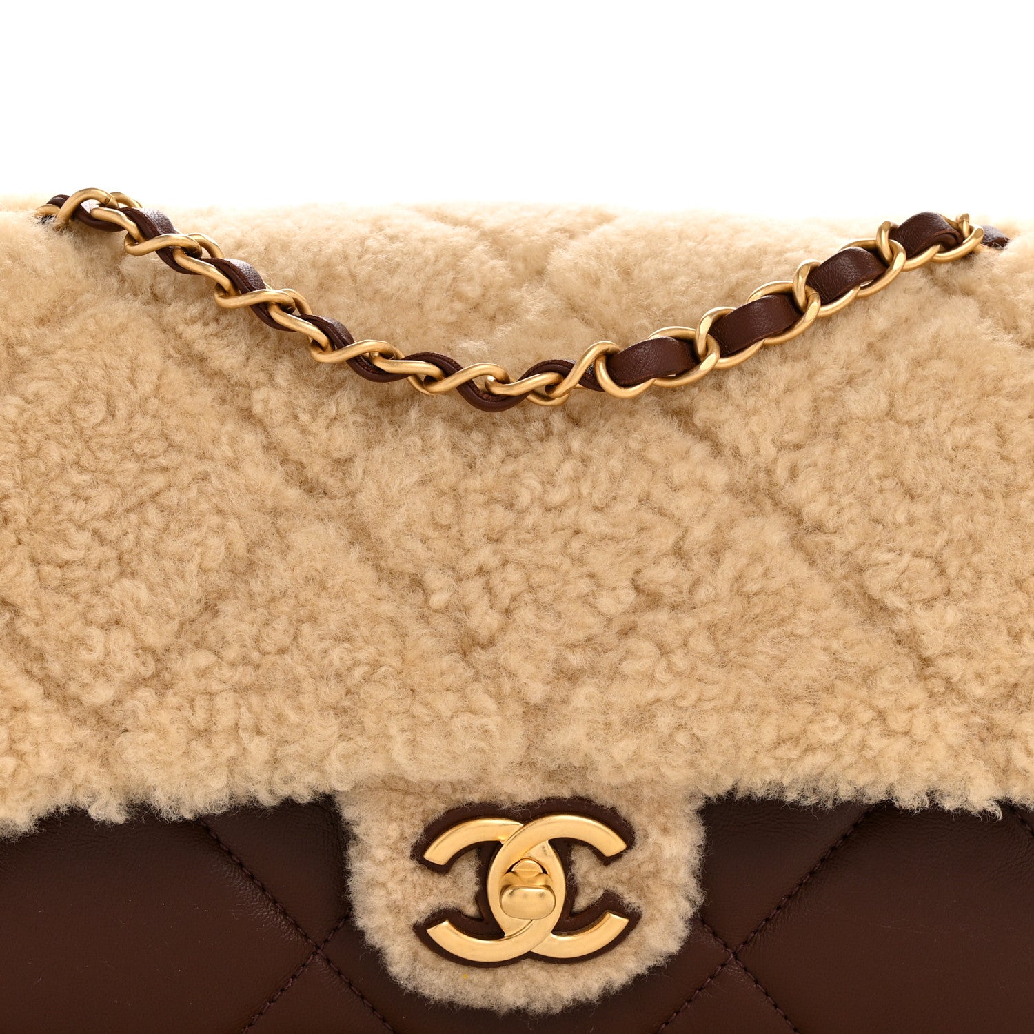 Chanel Shearling Lambskin Quilted Furry Coco Flap Beige Dark Brown 8 of 12