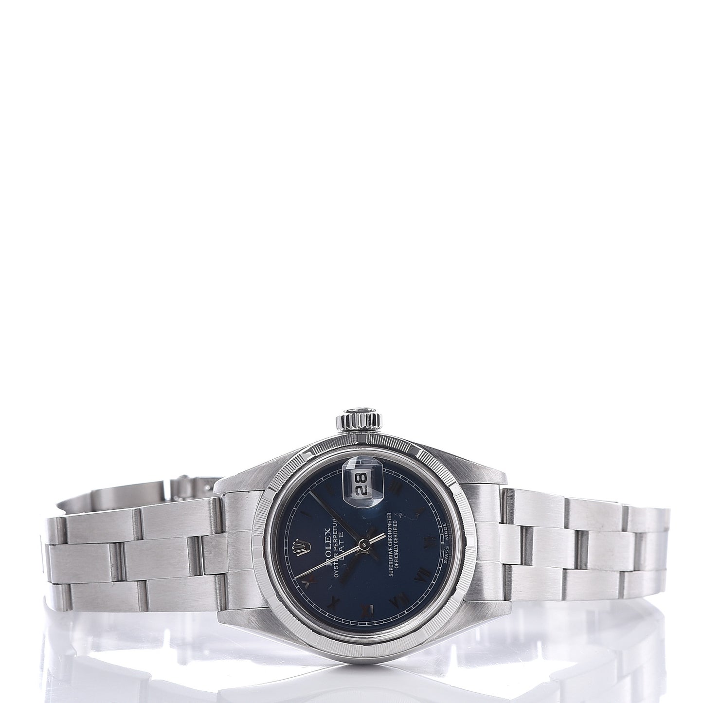 Stainless Steel 26mm Oyster Perpetual Date Watch Blue Roman 79190