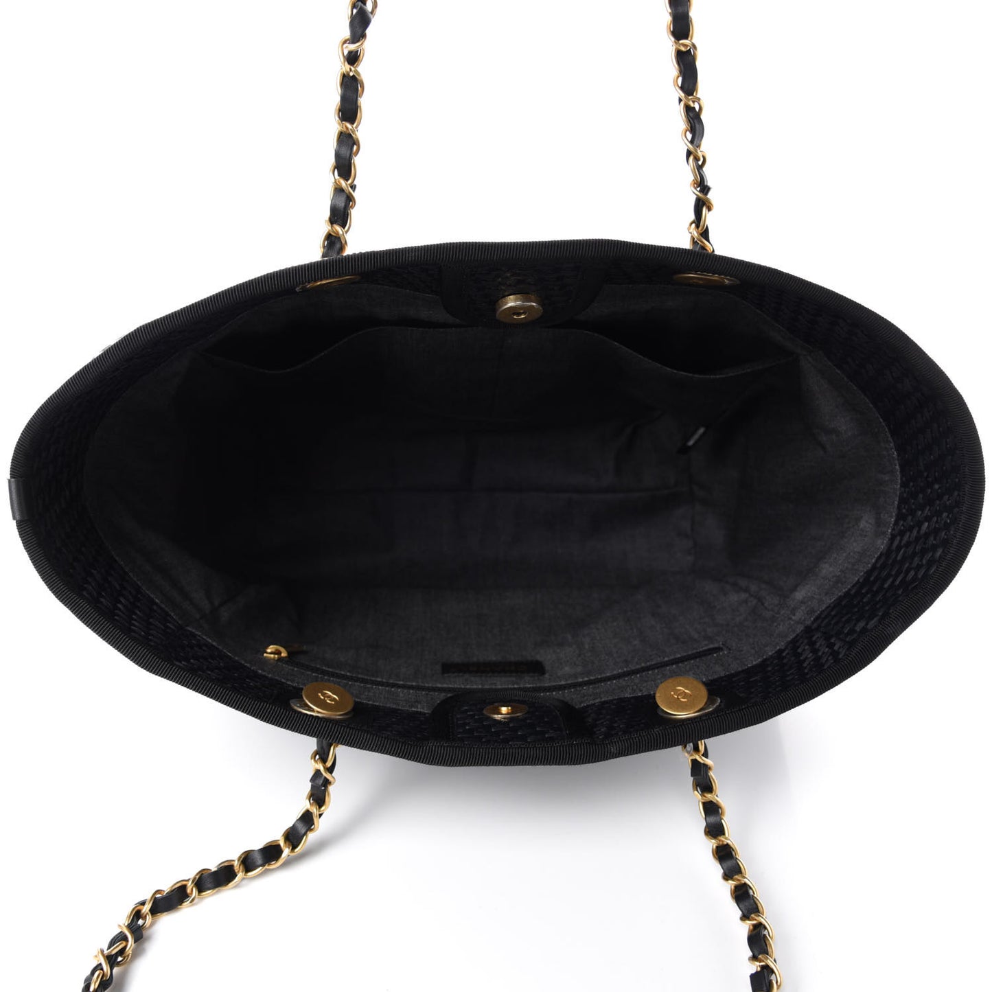 Woven Straw Raffia Small Deauville Tote Black