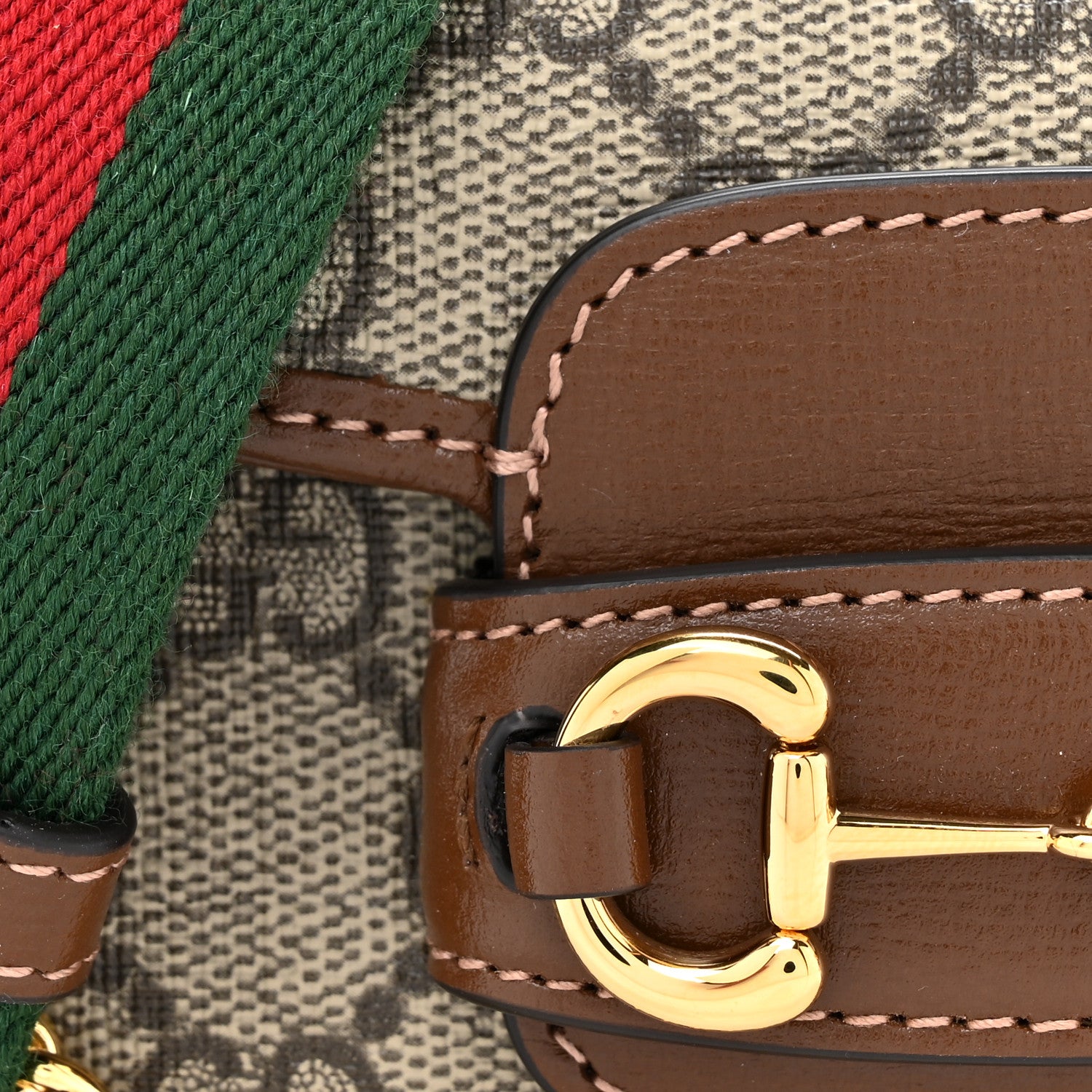 Gucci GG Supreme Monogram Azalea Calfskin Web Horsebit 1955 Wallet On Strap Beige Ebony Brown Sugar 8 of 11