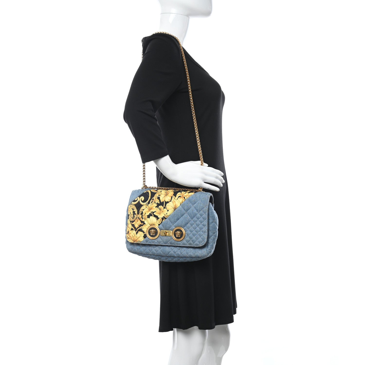 Versace Denim Barocco Printed Icon Small Crossbody Bag Blue 2 of 9