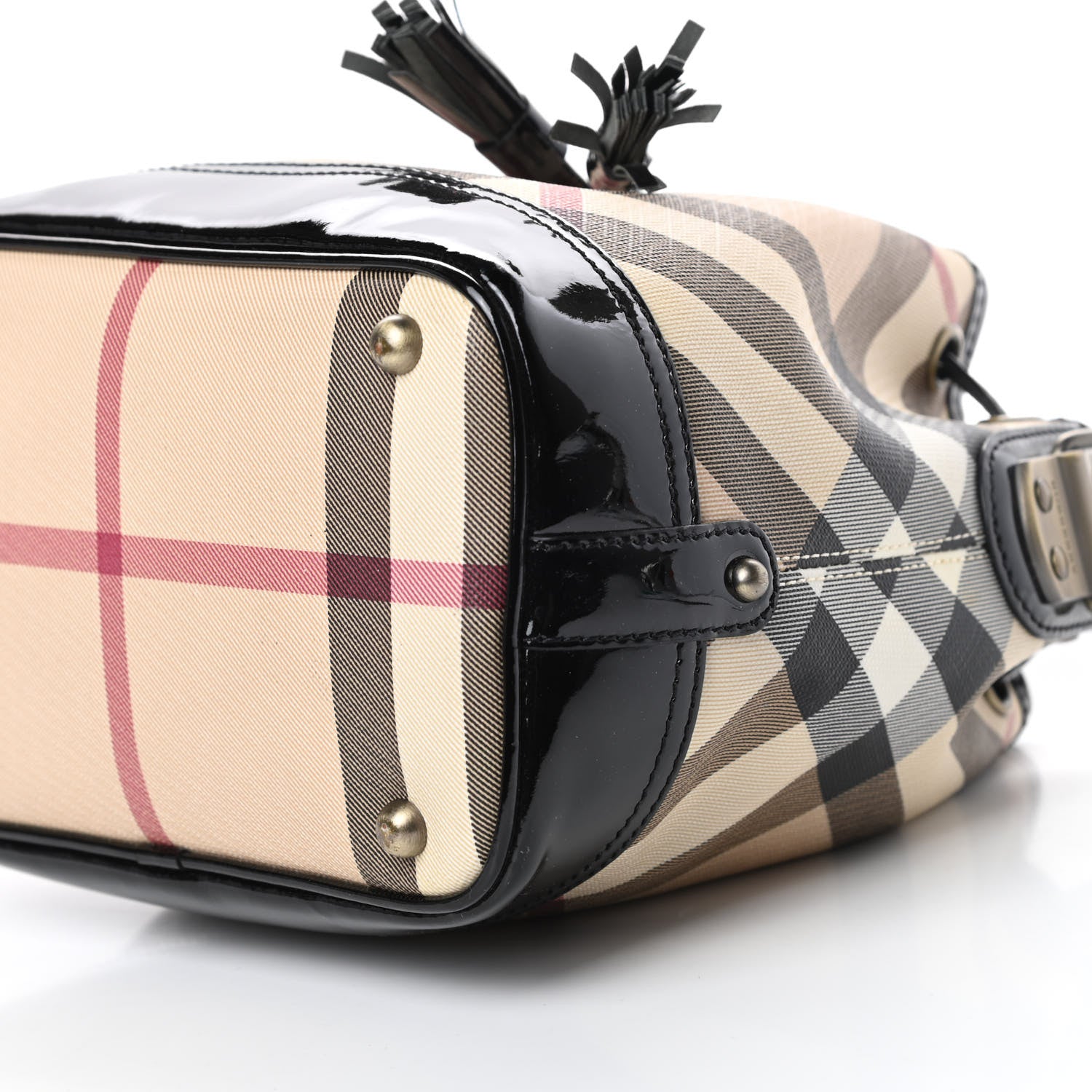 Burberry Patent Trim Nova Check Drawstring Bucket Bag Black 11 of 12